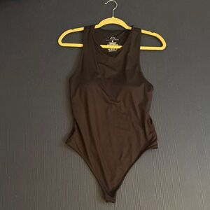 Klassy Network Black Ribbed Bodysuit, Built in Bra, Large, EC